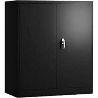 Heavy Duty Stationery Cupboard with 2 Shelves 900mm Height in Black