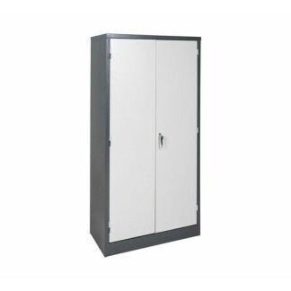 Steel Stationery Cupboard in Grey with White Mist Doors.